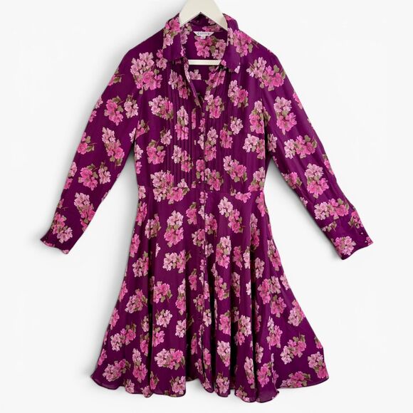 Nanette Lepore Dresses & Skirts - Nanette Lepore Burgundy Floral Button Front Long Sleeve Dress 4 Button Cuff Sz 8
